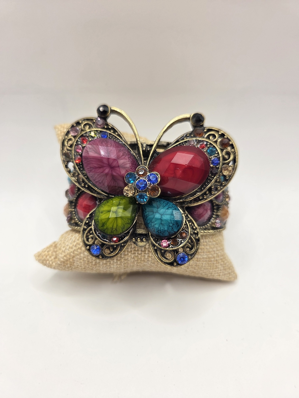 1548. Vintage Inspired Multicolor Butterfly Statement Bracelet